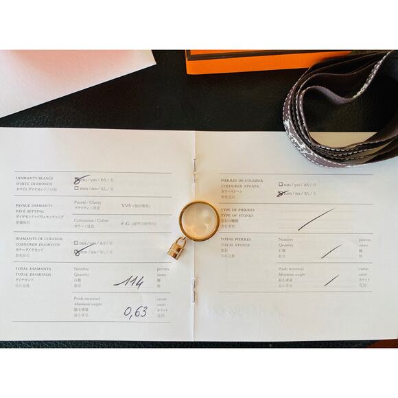 Hermes Kelly Clochette Ring Lock Medium Model Rose Gold 18K Diamonds Siz 54 Rare - Picture 12 of 13